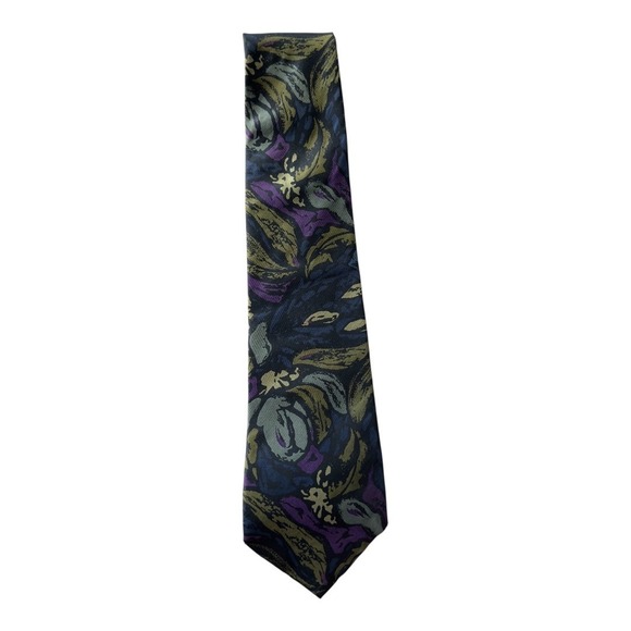 Fabriano Necktie Abstract Floral Design Silk Blend Purple Green Blue Tie‎ - Picture 1 of 4